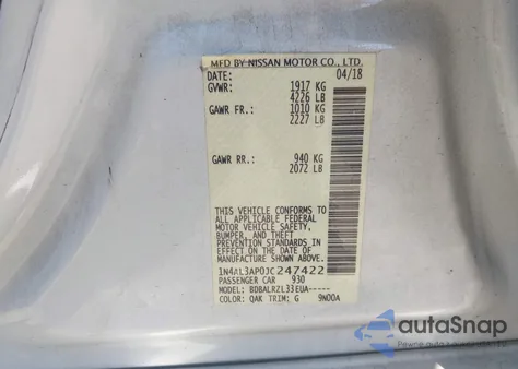 2018 Nissan Altima 2.5 Sl from USA, damaged, VIN 1N4AL3AP0JC247422